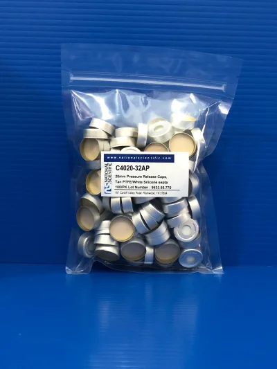 20mm.,Al. Crimp, Release,Tan PTFE/White Si.,100/PK