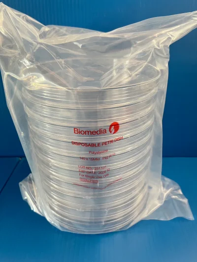 Petri dish Plastic Sterile, 140x15mm, (100คู่/Box) "Bio"
