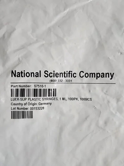 Syring plastic Luer Tip 1 ml, "National" (100/pk)