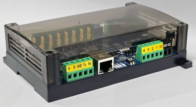 โมดูล I/O โมเดล BSM-0404E-8AD-2DA Power : DC9-48V มีPort RJ45 Modbus TCP RS485  4 Input / 4 Output Relay / 8 Analog input / 2 Analog Output