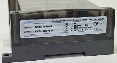 โมดูล I/O โมเดล BSM-0404E  Power : DC9-48V มีPort RJ45 Modbus TCP RS485  4 Input / 4 Output Relay / AD0 (0-10v/0-20mA) / DA1 : 0-10v  DA2 : 0-20mA