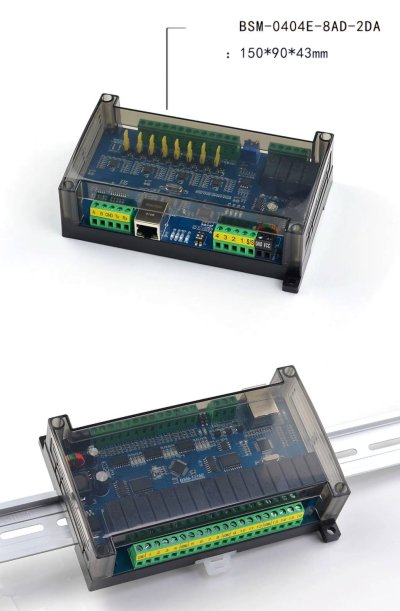 โมดูล I/O โมเดล BSM-0404E-8AD-2DA Power : DC9-48V มีPort RJ45 Modbus TCP RS485  4 Input / 4 Output Relay / 8 Analog input / 2 Analog Output