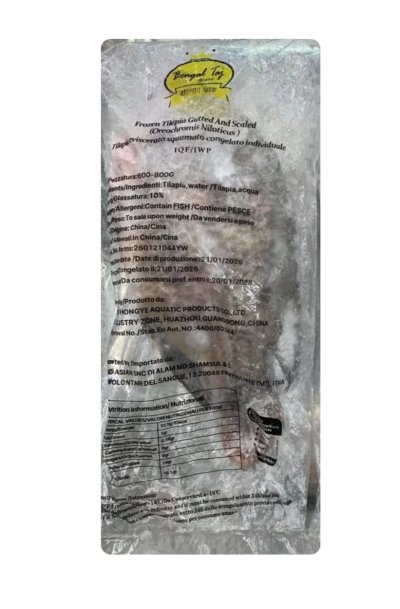 FROZEN TILAPIA GUTTED AND SCALED SIZE 600-800 G -BENGAL TAJ BRAND (CHINA)	ปลานิล (ฝ่าท้องทำความสะอาด)  600-800 G -BENGAL TAJ