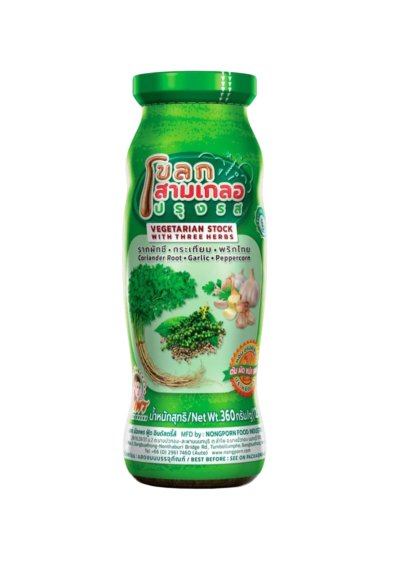 VEGETARIAN STOCK WITH THREE HERBS ( CORIANDER ROOT .GARLIC. PEPPERCORN) NONGPORN  360 G (580G) 	โขลกสามเกลอปรุงรส ตราน้องพร  360 G (GW580G)
