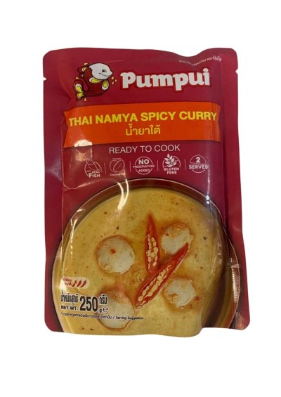 THAI NAMYA SPICY CURRY (READY COOK ) PUMPUI 250 G /SMILLING FISH CURRY SAUCE FOR KANOM JEEN  250 G	น้ำยาใต้พร้อมปรุง ตราปลายิ้ม  250 G