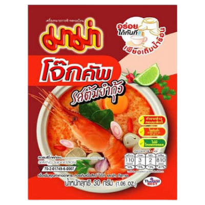 JOKCUP INSTANT RICE PORRIDGE TOM YAM FLAVOR MAMA BRANDมาม่า รสโจ๊กคัพแบบซอง รสต้มยำกุ้งน้ำข้น 30 กรัม  (ซองแดง )