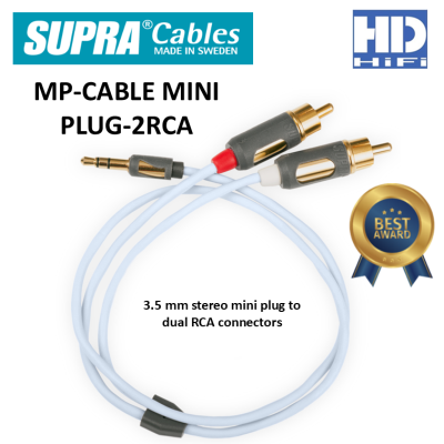 Supra MP-CABLE MINI PLUG-2RCA Cable (3.5 mm stereo mini plug to dual RCA connectors)