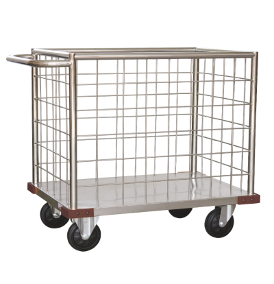 รถเข็นสเเตนเลสใส่ผ้าแห้งแบบตะแกรงแฮนด์เดียว