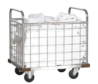 รถเข็นสเเตนเลสใส่ผ้าแห้งแบบตะแกรงแฮนด์2 ด้าน