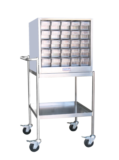 รถเข็นจ่ายยาสแตนเลส  50 ช่อง