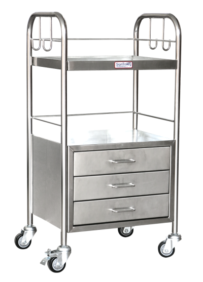 รถเข็นสแตนเลส 2 ชั้น 3  ลิ้นชัก