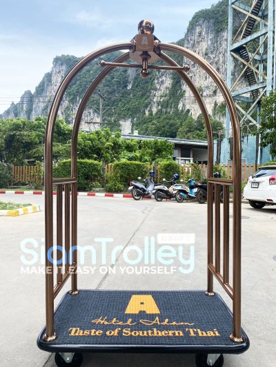 รถเข็นกระเป๋าแบบกรงนกพร้อมปูพรม (กรงสีทอง)