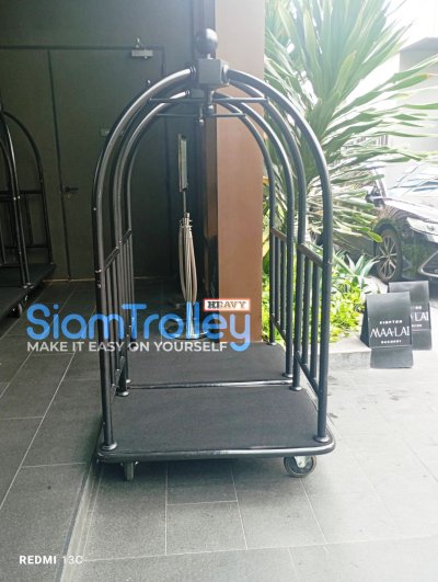 รถเข็นกระเป๋าแบบกรงนกพร้อมปูพรม (กรงสีทอง)