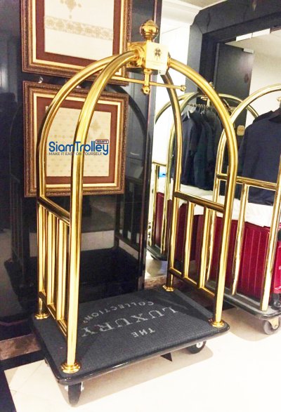 รถเข็นกระเป๋าแบบกรงนกพร้อมปูพรม (กรงสีทอง)