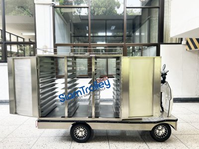 รถขับเคลื่อนไฟฟ้าโครงสร้างสแตนเลสชนิดนั่งขับพร้อมตู้สแตนเลส