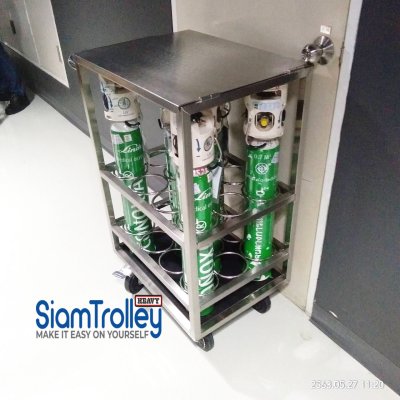 รถเข็นถังออกซิเจนสแตนเลส ขนาด 0.7 คิว 12 ท่อ