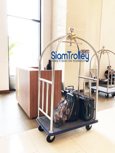 รถเข็นกระเป๋าแบบกรงนกพร้อมปูพรม (กรงสีเงิน)