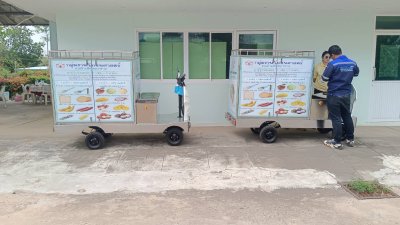 รถขับเคลื่อนไฟฟ้าโครงสร้างสแตนเลสชนิดนั่งขับพร้อมตู้สแตนเลส