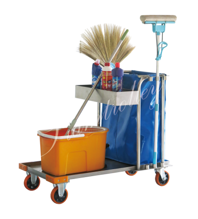 รถเข็นสแตนเลสใส่อุปกรณ์ทำความสะอาด