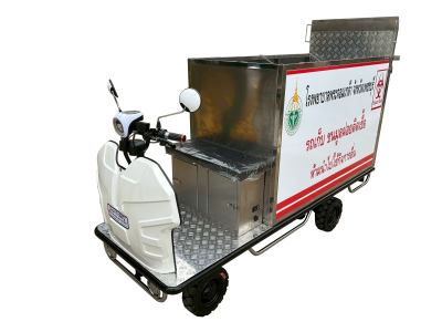 รถติดมอเตอร์ไฟฟ้า ตู้สแตนเลสขนขยะ มีสะพานท้าย