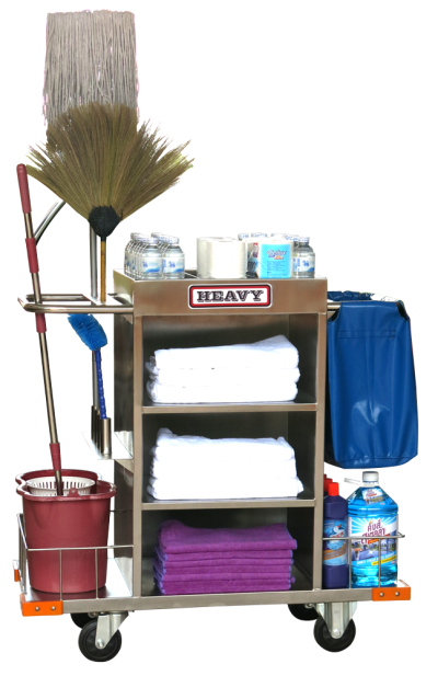 รถเข็นแม่บ้านสแตนเลสพร้อมถุงผ้าคูนิล่อนสั้น 1 ใบ