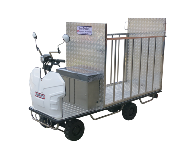 รถขับเคลื่อนไฟฟ้าชนิดนั่งขับพร้อมคอกสแตนเลสบรรทุกถังขยะ 240 ลิตร 2 ถัง