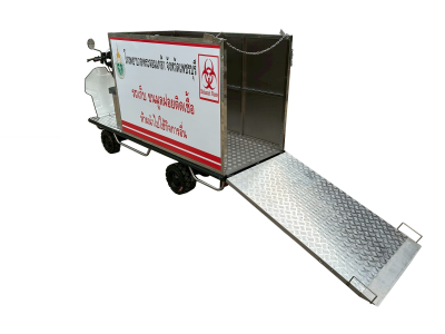 รถติดมอเตอร์ไฟฟ้า ตู้สแตนเลสขนขยะ มีสะพานท้าย