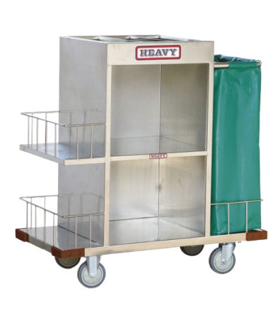 รถเข็นแม่บ้านสแตนเลสพร้อมถุงผ้าคูนิล่อน