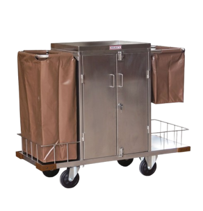 รถเข็นแม่บ้านสแตนเลสพร้อมถุงคูนิล่อน 2 ใบ