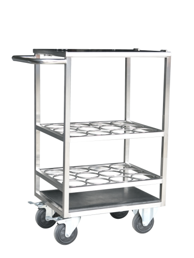 รถเข็นถังออกซิเจนสแตนเลส ขนาด 0.7 คิว 12 ท่อ