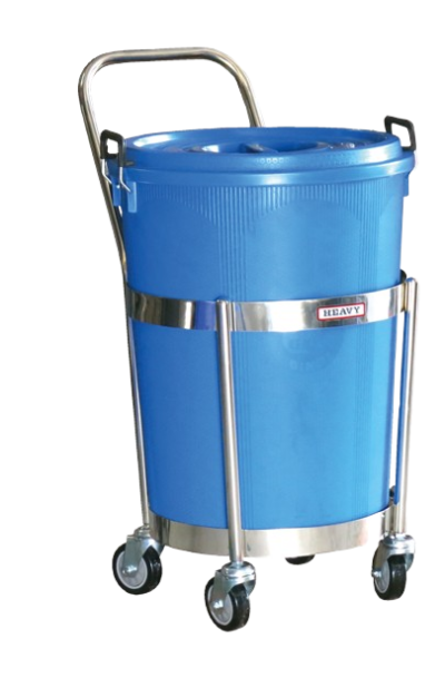 ดอลลี่สแตนเลสกลมพร้อมถังพลาสติกแบบแฮนด์เดียว