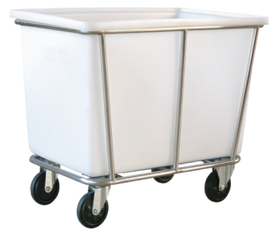 รถเข็นสแตนเลสแบบไม่มีแฮนด์+ ถังพลาสติกสีขาว