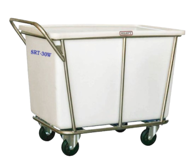 รถเข็นสแตนเลสแบบมีแฮนด์+ ถังพลาสติกสีขาว