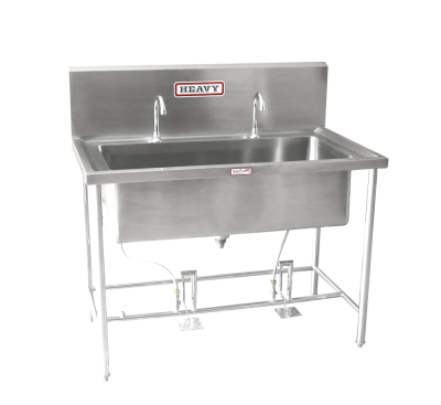 อ่างล้างมือ พร้อมขาตั้ง 1 หลุม 2 ก๊อก พร้อมที่เหยียบ