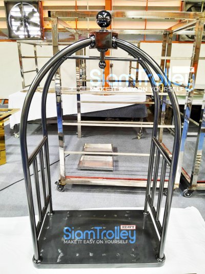 รถเข็นกระเป๋าแบบกรงนกพร้อมปูพรม (กรงสีทอง)