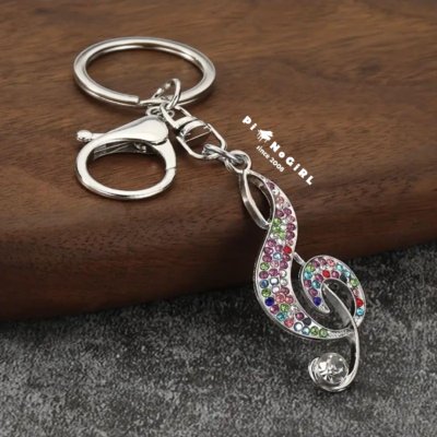 Treble Clef Keychain with Rhinestone Accents