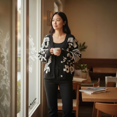 เสื้อ Cardigan ไหมพรม ลายตัวโน้ต