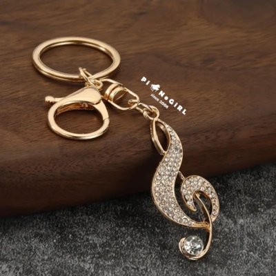 Treble Clef Keychain with Rhinestone Accents