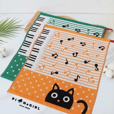 ผ้าเช็ดมือลายแมวและตัวโน้ต ลายน่ารักมากกก มี 2 สี