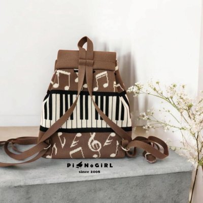 Woven Fabric Backpack with Piano and Music Note Pattern Woven Fabric Backpack with Piano and Music Note Pattern