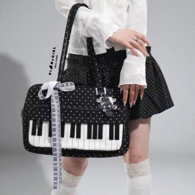 Piano-Themed Shoulder Bag with Adorable Details