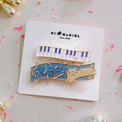 Cat & Piano Hair Clip Set