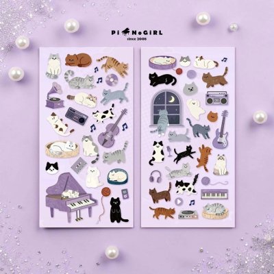 Set Sticker ลายน้องแมวและเครื่องดนตรี