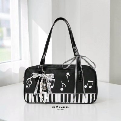 Piano-Themed Shoulder Bag with Adorable Details