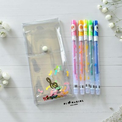 Set ปากกากลิตเตอร์สีมีกลิ่นหอม ด้ามลายเปียโนและตัวโน้ต