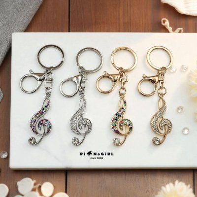 Treble Clef Keychain with Rhinestone Accents