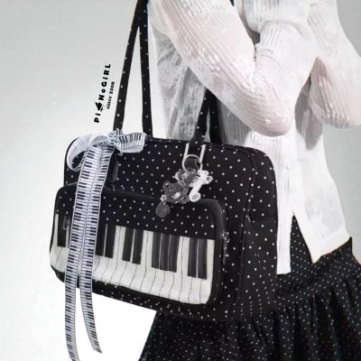 Piano-Themed Shoulder Bag with Adorable Details