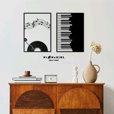 Set แผ่นเหล็กแต่งผนังลายเปียโนและโน้ตเพลง 2 ชิ้น