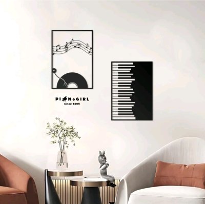 Set แผ่นเหล็กแต่งผนังลายเปียโนและโน้ตเพลง 2 ชิ้น