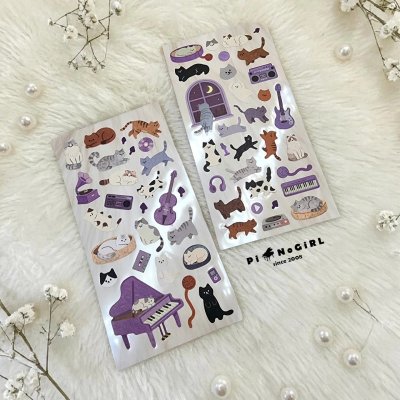 Set Sticker ลายน้องแมวและเครื่องดนตรี